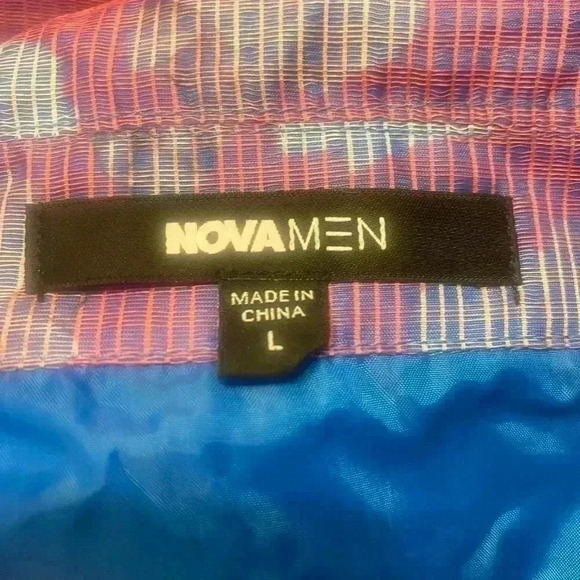 Nova Men Santa Rosa Textured Cropped button up shirt in pink & blue EUC size LG - Picture 5 of 7